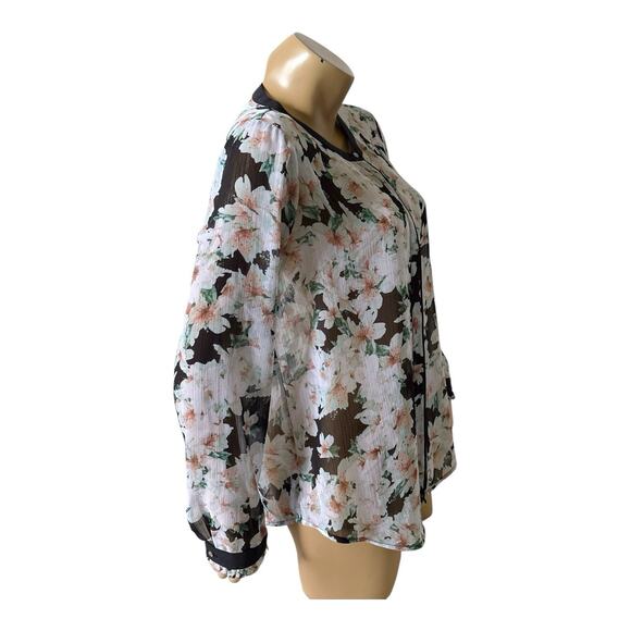 LIZ CLAIBORNE Career Womens Size Medium Sheer Long Sleeve Floral Button Up Shirt - Picture 3 of 7